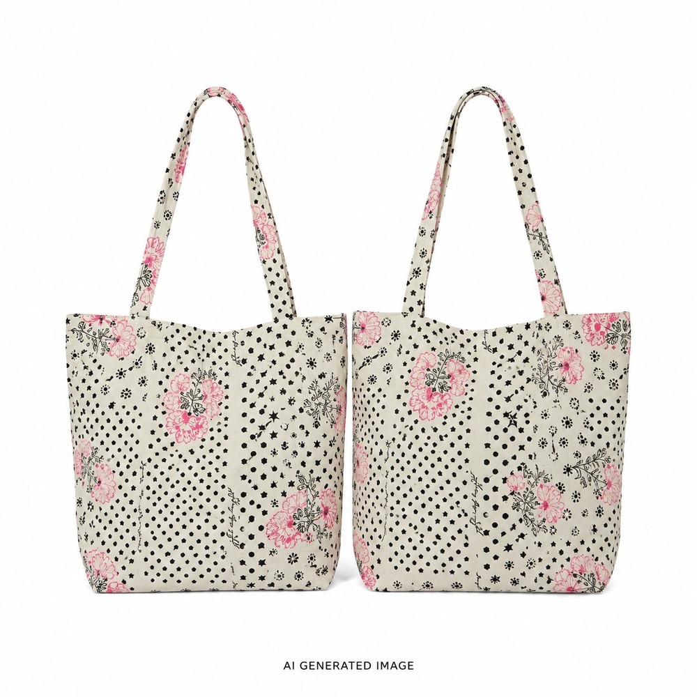 Free People Patchwork Tote Bag Boho Reusable Market Bag Pink Black